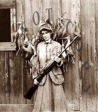 ANTIQUE CURLEW HUNTING REPRO 8X10 PHOTO PRETTY WOMAN WITH PUMP BARREL SHOTGUN picture