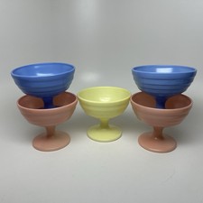 Vtg HAZEL ATLAS MODERNTONE PLATONITE Pastel 5 SHERBET FOOTED DESSERT BOWLS - USA picture