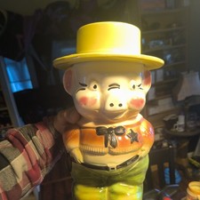 Vintage Robinson Ransbottom Pottery Sheriff Pig Cookie Jar RRPCo Treat Container picture