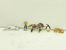 VINTAGE OLD RARE 5 DIFFERENT MINIATURE ANIMALS & BIRDS BADGES / BROACH PIN picture