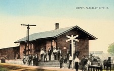 Pleasant City Ohio Vintage Postcard Railroad Depot Railroad Crossing c1910 picture