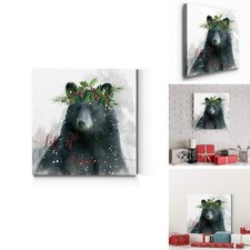 Renditions Gallery Christmas Bear Wall Art, Red & White, 16x16 Canvas picture