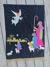 Vintage Edna Looney Nativity Shepherds Velvet Felt Xmas Wall Hanging Complete picture