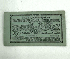 Vintage Tiny Green Union Made Stamp Seal Tobacco Workers International picture