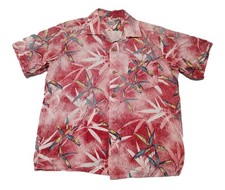 Vintage 1950s Watumulls Leilani Hawaiian Shirt Cotton Bamboo Red Aloha 50s sz L picture