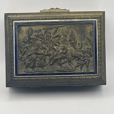Antique Ovington New York France Brass Repousse Blue Enamel Jewelry Trinket Box picture