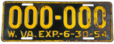 Vintage West Virginia 1954 Sample Auto License Plate 000-000 Garage Wall Decor picture