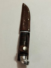 Vintage KINFOLKS 370 4-1/2 Fixed Blade Hunting Knife Stacked Leather Sheath USA picture