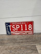 Vintage 1976 Michigan Bicentennial American Flag USA Rustic License Plate picture