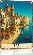 Vintage Tin Metal Signs Home Décor Bari Italy Travel 12x8 In Suitable For Living picture