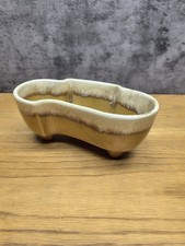 Vintage American Art Pottery USA-402 Yellow Drip 3 Legged Kidney Shape Planter picture