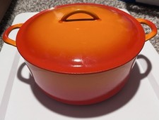 Vintage Descoware 2-E 10 P Cast Iron Enamel Dutch Oven Lid Belgium Flame Orange picture