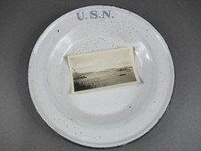 Rare Survivor, a U.S. Navy Enameled Dinner Soup Plate w/ B & W Photo Battleship picture