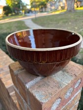 Vintage Stoneware Mixing Bowl Picket Fence Brown 8.5