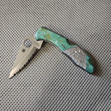 Spyderco Delica Custom Knife  Santa Fe Stoneworks Collectible Turquoise/MOP picture