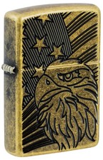 Zippo Eagle and Flag Design Armor Antique Brass Windproof Pocket Lighter, 46862 picture