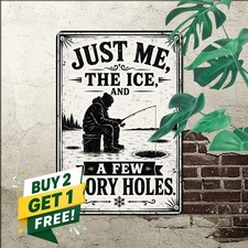 Ice Fishing Holes Frozen Lake Tin Sign Funny Winter Angler Wall Plaque picture