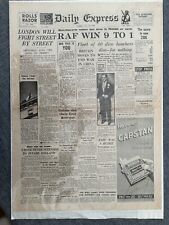 WW2 BATTLE BRITAIN RAF DOUGLAS BADER DAILY EXPRESS 1940 VINTAGE NEWSPAPER picture