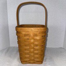 VTG Longaberger Hand Woven Basket Brown Wooden 1999  Storage 13” X 6” X 6” picture