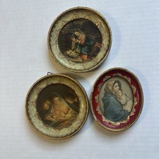 Set of 3 VTG GB Florence Italy Mini Round Wall Plaque Madonna & Child Florentine picture