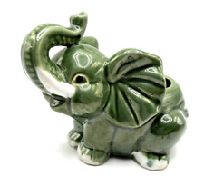 LUCKY ELEPHANT PLANTER GLOSSY TRUMP UP FOR LUCK CERAMIC GREEN BIG EARS BIG SMILE picture