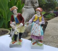 Vintage Pair Male & Female Colorful Porcelain Figurines France Paris Decorators picture