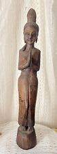 1940s Hand Carved Beautifully Detailed Teak Wood Sawasdee Women Greeter Statue picture