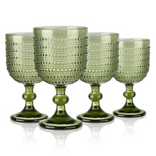 Green Hobnail Vintage Wine Goblet Glasses Set of 4 Embossed Stemmed 12 oz New picture