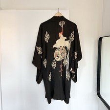Vintage Japanese Kimono Rooster Night Morning Gown Dawn Floral Swan Antique Old picture