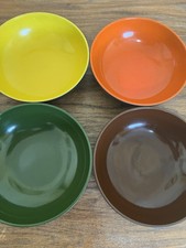 4 VTG MCM Lacquered Bowls 6” Multicolored Interior Melamine Set Retro picture