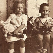 1920s Children Toy Car Doll Quirky Hidden Tiny Santa Claus Odd Vintage Photo picture