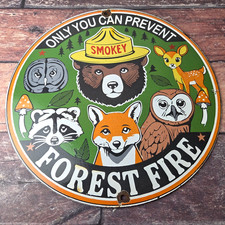 Vintage Forest Service Gas Pump Sign - Smokey the Bear Animals Porcelain Sign picture