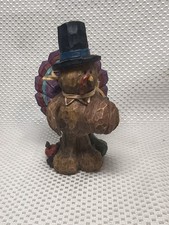 Vintage Faux Wood Carved Resin Turkey Figurine Pilgrim Pumpkin Thanksgiving 6
