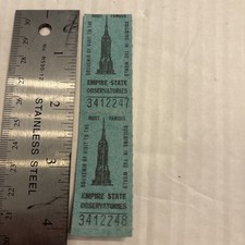 2 Vintage 1990's Empire State Building Observation Ticket Stub - Blue Version picture