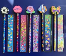 5 Vintage Lisa Frank Pencils W/ Eraser Toppers and Matching Rulers 90's NEW picture
