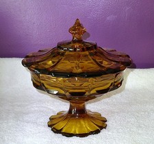 VINTAGE FENTON GLASS COLONIAL AMBER VALENCIA CANDY BOX with LID 1969 - 1971 picture