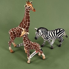 Schleich Wildlife African Animal Toy Figures Zebra Giraffe & Baby Zoo Diorama picture