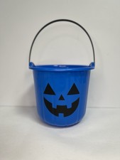 Blue Plastic Pumpkin Pail Halloween Trick-or-Treat Bucket w/ Black Handle picture