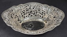 VTG Godinger ? Silverplate Pierced Metal Ornate Oval Bowl 8.25” picture