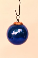 Antique Kugel Ornaments Christmas Cobalt Blue Mercury Glass Ball Brass Cap 