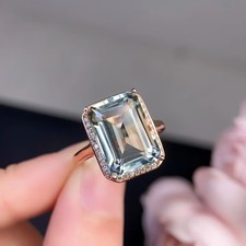 10*14mm Top Naturan Green Quartz Crystal 925 silver ring Hand inlay healing gems picture