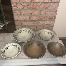 Set Of 5 Hand Painted Wooden Bowls By Donna White Primitive  W/ Berries picture
