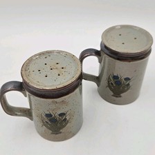 Vtg Takahashi Salt & Pepper Shakers Stoneware Cottagecore 70s Blue Wildflowers picture