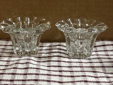 2 Pcs KIG Malaysia Candle Holders Clear Glass Petal Shape Taper/Votive EUC picture