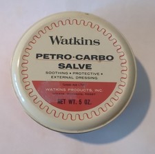 Vintage Watkins Petro-Carbo Salve Metal Tin 5 Oz Cut Burn Chaffing 80% Full picture