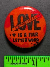 Vintage 1960s-70s Hippie Love is Four Letter Word Pinback Pin picture
