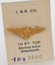 10k TOP YELLOW GOLD, US NAVAL AVIATOR WINGS, WW2 PIN, 25.85x9.4mm (HF) picture
