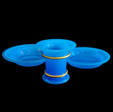 Antique Victorian French Blue Opaline Glass Vanity Set Gilt Laurel Wreath picture