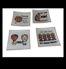 Vintage NOV CO Japan Ceramic Coasters Trinket Dishes - Smile, Don’t Think Woik picture