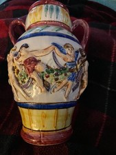 Vintage Italian Majolica Cherub Urn Vase 8.5